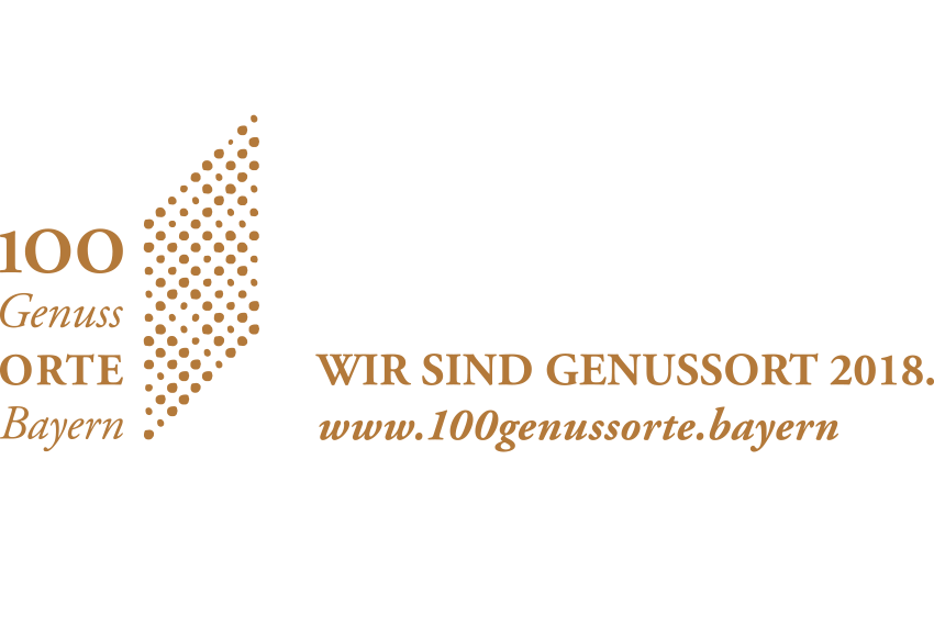 Logo 100 Genussorte Bayern. Wir sind Genussort 2018. www.100genussorte.bayern